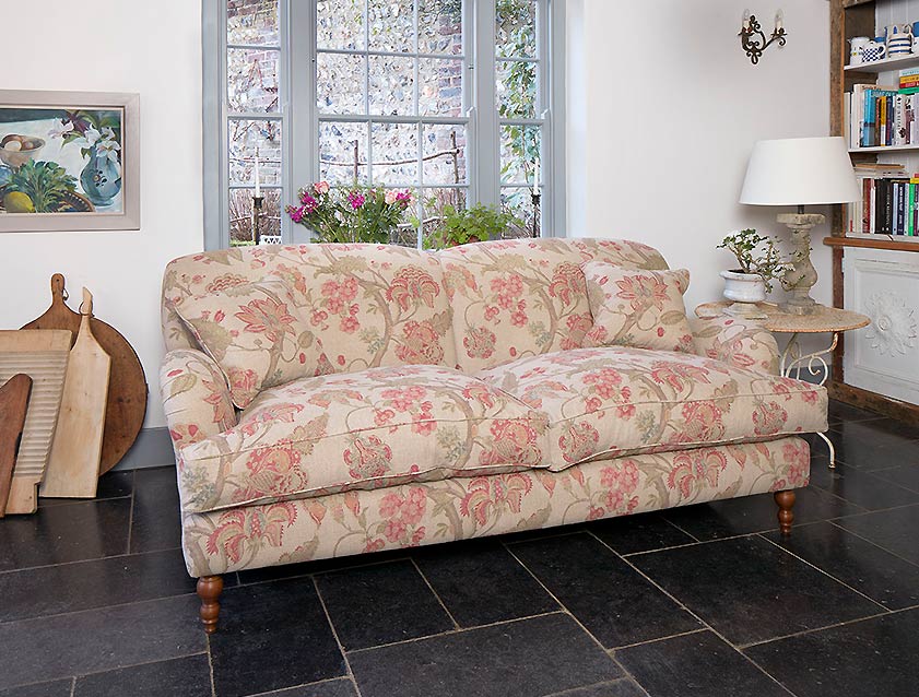 Kentwell 3 Seater Two Hump Sofa in Floral Linen Indienne Trail Rosso